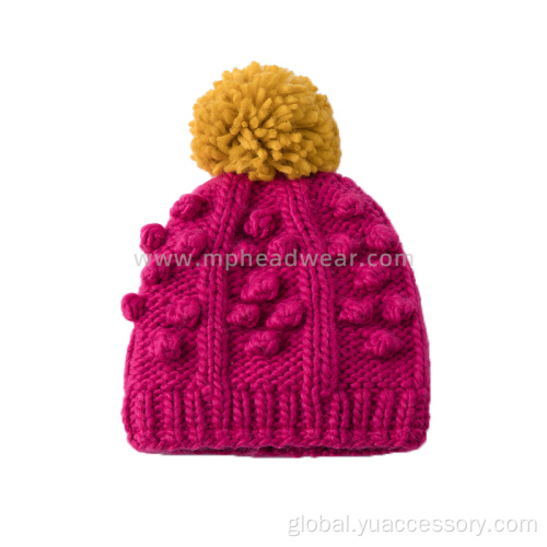 China Hand Knit Winter Warm Acrylic Pom Pom Beanie Factory